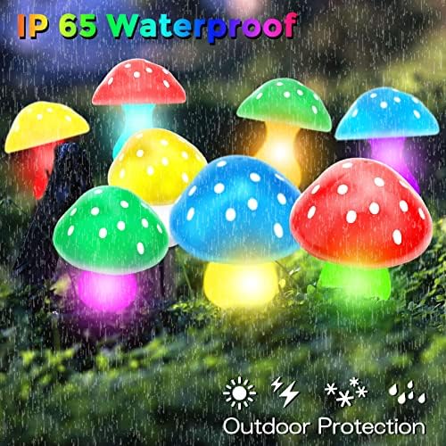 Luzes solares de cogumelos Eoako Jardim ao ar livre - RGB 11 Alteração de cor Decoração de cogumelos à prova d'água Luz com