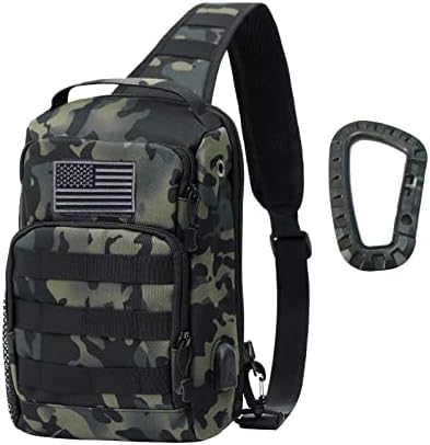 Saco de Sling Tactical Sling Backpack Saco de mochila Molle com carga USB porto de porto de ombro de caça a caçar mochila escalada acampar