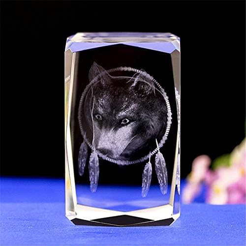 Modelo de figura de lobo de vidro de cristal, 3D ornamentos de lobo de cristal de laser 3d, cubo de vidro de cristal
