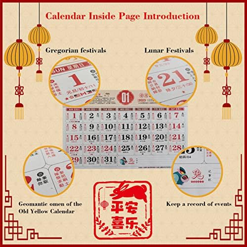 Ano civil chinês do calendário da parede de coelho 2023, calendário lunar chinês zodíaco chinês ano novo decorações para decoração de casa