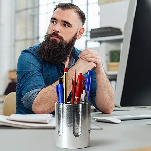 Barbuzzo Gun Cylinder Pen Holder & Paper Weight, Silver- Lock e Carregue suas canetas e lápis favoritos em sua mesa de escritório