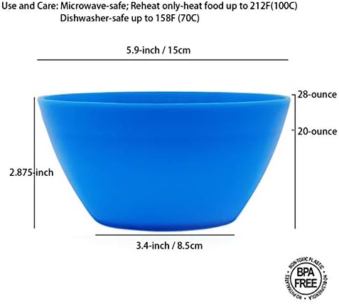 Koxin-Karlu de 28 onças de tigelas de plástico para cereais ou salada, conjunto de 12 em 6 cores variadas