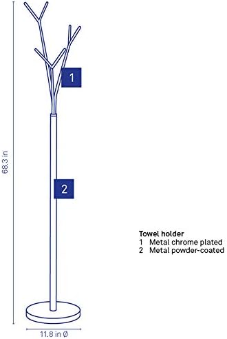 Kela Free Standing Towel Rack Stand - Organizador de estilo de árvore para banho e toalhas de mão - Estudo em peso - Elegante por design - Chrome e Black