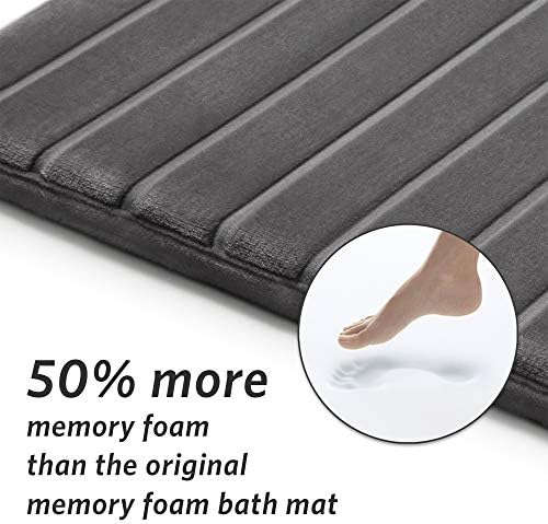 Microdry Softlux Charcoal Infundido tapetes de banho de espuma de memória para banheiro, tapetes de banheiro com listras com base resistente à skid de Griptex, tapete de banho ultra absorvente, conjunto de 2 peças, 17x24 ”e 21x34”, cinza escuro