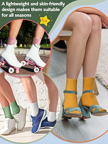 Jagely 60 pares de meias da tripulação feminina a granel, meias de algodão de cor sólida, colorido meias de vestido leves atléticas para meninas, tamanho único