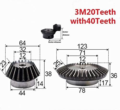 XMeifeits Industrial Gear 2pcs 1: 2 engrenagem chanfrada 3 módulo 20 dentes + 40 dentes Hole interno 12mm 90 graus de comutação de aço engrenagens de aço