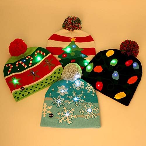 Ourwarm iluminou o chapéu de Natal, liderou o gorro de Natal unissex de malha chapéu de férias para festa de natal
