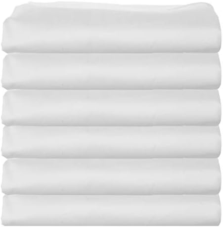 Pacote de 6 lençóis planos clássicos brancos, lençóis brancos de algodão de algodão 66x104 polegadas, 200 lençóis de lençóis do hospital contagem de fios