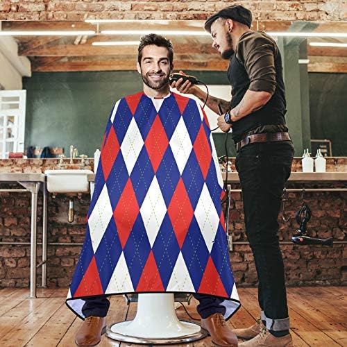 VISESUNNY barbeiro Cabo azul vermelho branco Argyle padrão xadrez poliéster Cabelo de corte de salão de salão Avental Anti-estático Cabelo de corte de cabelo barba barba barba cabelos de cabeceira