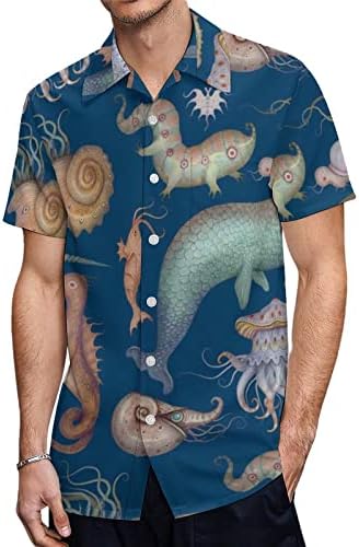WeedKeyKat Sea Creaturas Men Camisas de bolso de manga curta masculinas Button