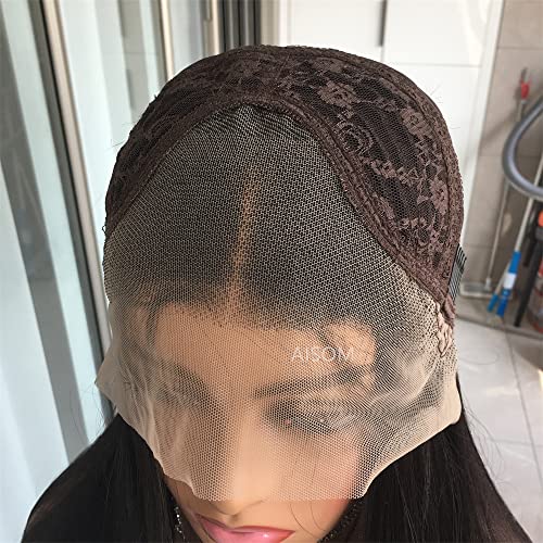 Aisom Kinky reta peruca preta cor yaki renda peruca frontal para mulheres 180% de densidade sintética peruca frontal