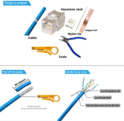 Zoerax 6 pcs Cat6a Cat7 Keystone Jack Cat7 RJ45 STP LIXO DE FERRAMENTO MODULO DE LIGULA DE ZIM