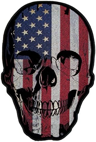 Leather Supreme Patriótico EUA American Flag Skull Biker Patch-Red-Large