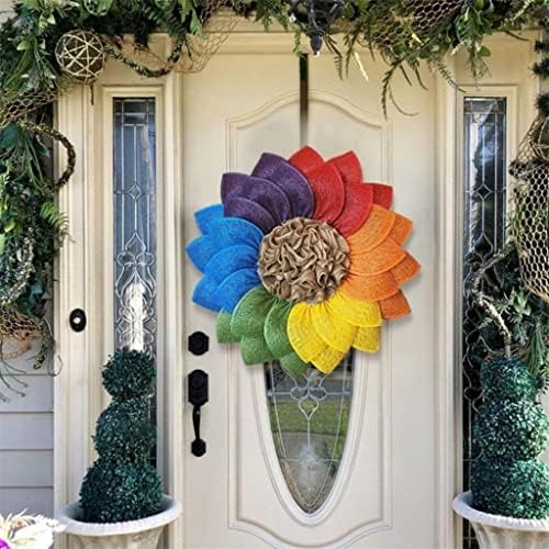 Eyhlkm Artificial Wreath Decoration Porta Parede pendurada Pingente de guirlanda Rainbow Flower Ring para Mês do Pride
