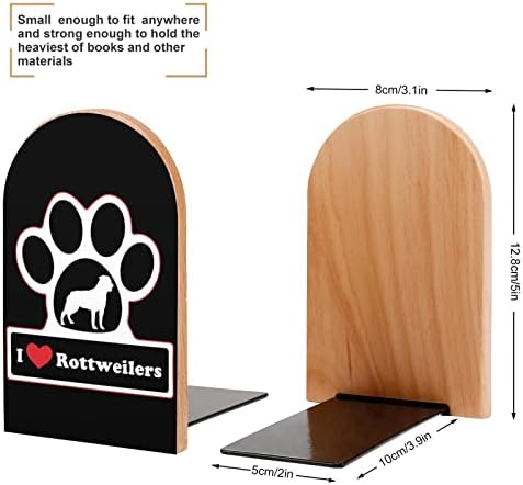 Eu amo Rottweilers Wood Bookends Pesados ​​portadores de livros para prateleiras