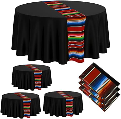 OUDAIN 3 Pacote de toalha de mesa mexicana redonda de mesa mexicana listrada topo de mesa de serepe 84 polegadas Fiesta