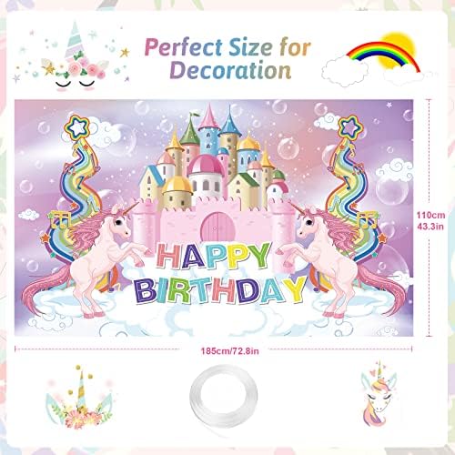 Unicorn Feliz Aniversário Banner Cenário - Decorações de aniversário de unicórnio para meninas Banner de aniversário