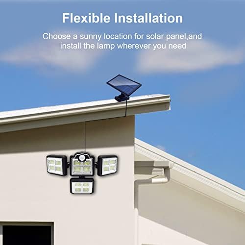 Luzes solares Sensor de movimento interno externo 198 Luzes de inundação LED Luzes de segurança solares do lado de fora à prova d'água com 4 luzes solares destacáveis ​​para casa - com remoto e cordão