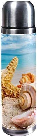 Caneca de café, términa, caneca de viagem, copo de café, caneca de café isolada, padrão de paisagem de conchas de estrela do mar de praia