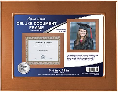 Nudell 8,5 x 11 Metal Master Certificado / Documento / quadro de fotos com face / vidro / vidro inclui certificado, cobre