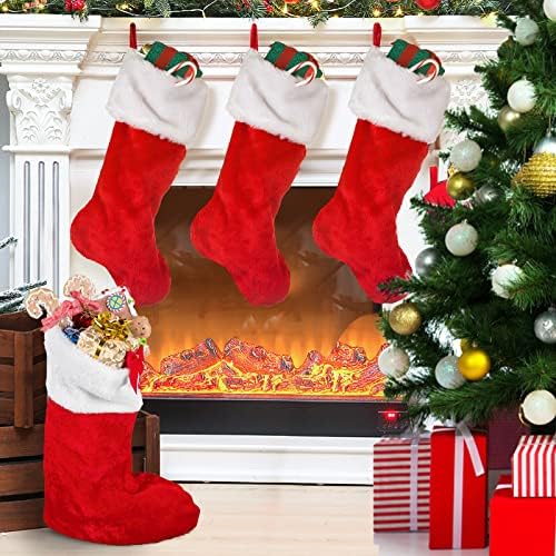 Meias de Natal, 18 polegadas grandes de veludo de veludo pendurado nas meias de Natal decoração personalizada para férias de natal,