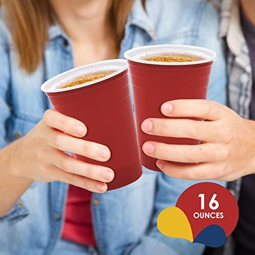 Pami Red Plastic Party Cups [pacote de 30]- 16oz de copos de bebida descartáveis- copos de plástico fácil de aderência para chá
