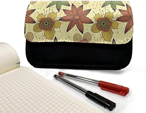 Caixa de lápis de outono do outono lunarável, corações de flores e sol, saco de lápis de caneta com zíper duplo, 8,5 x 5,5, multicolor