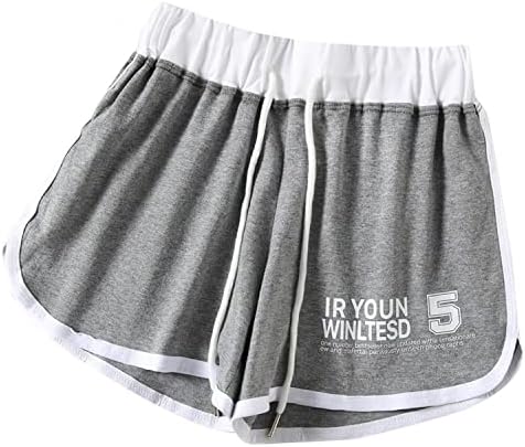 Qifen Shorts de verão para mulheres de golfina elástica de golfina letra de moda de moda shorts esportivos impressos com cordão