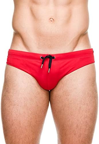 Troncos de natação Blfyqb, cuecas de natação de cores sólidas do triângulo, corda da cintura u Tipo de nylon troncos de nylon, praia de tamanho grande masculino shorts de natação/vermelho/l