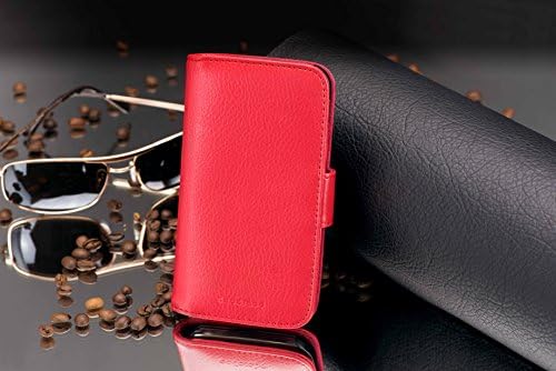 Caso Cadorabo Book Compatível com Samsung Galaxy Pocket Neo em Candy Apple Red - com função de suporte e slot para cartas feitas de couro falso estruturado - carteira etui bolsa de couro pu de couro