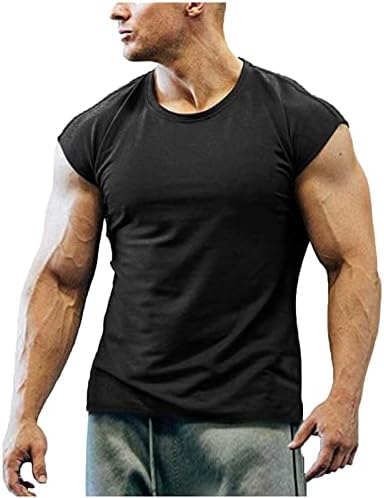 Tanque de verão masculino tampas casuais t-shirt de camiseta redonda de pescoço com mangas de mangas de roupa respirável de