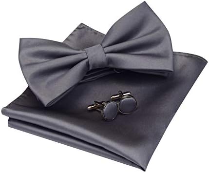 Gusleson mens de cor sólida dobra dupla gravata borboleta pré-amarrada e punho quadrado conjunto de punho com caixa de presente