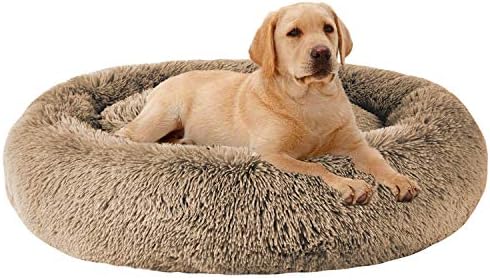 Cama de cachorro calmante mfox para cães médios e grandes confortáveis ​​cães de animais de estimação foux pêlo donut cuddler até 25/35/55/100lbs