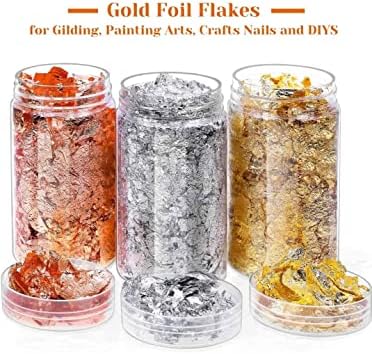 SGLS Gold Flakes | Flocos de ouro flocos de prata e flocos de ouro rosa 3 peças, para decoração, celebrações de festa, artesanato,