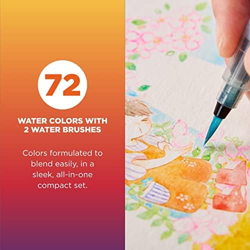 SAKURA KOI STUDIO KIT - Conjuntos de aquarela para arte de estúdio ou arte em movimento - 72 cores - 2 escovas de água