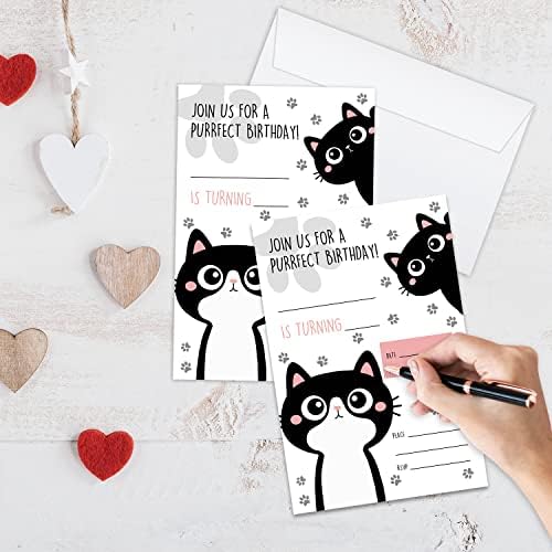 Cartões de convite de aniversário da LWBEO CAT, convites de festa de gatinho, suprimentos de decorações para festas de feliz aniversário