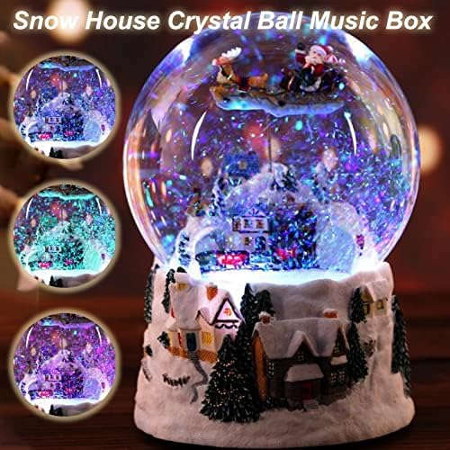 Christmas Snow House Flying Deer Crystal Ball Box Trem Rotatable Luminous Snowball Music Box Birthday