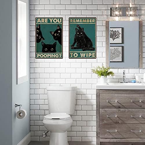 2 pacote de lata retro signo vintage gato preto banheiro decoração de parede de parede de parede é cocô de cocô para banheiro, ótimo