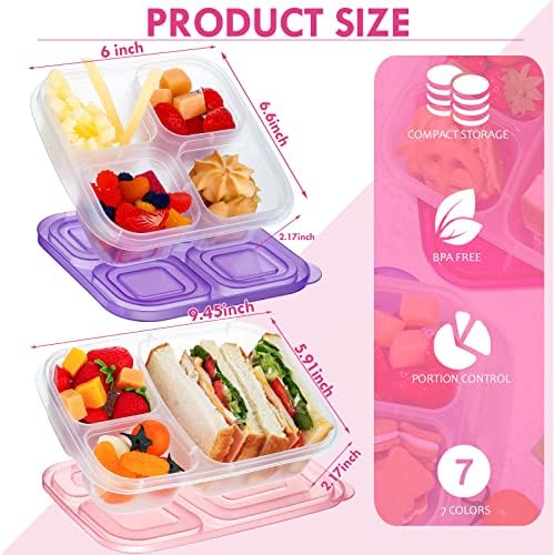 Potchen 17 PCS 4 Compartimento Bento Snack Box e 3 Compartament -Lunch Boites Recipientes para Crianças e Adultos Reutilizáveis