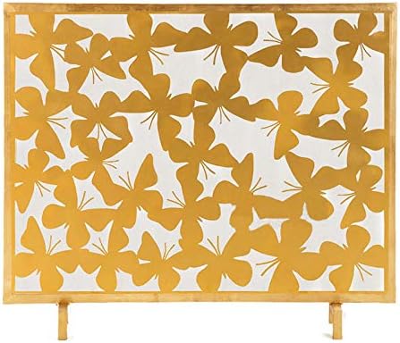 Telas de lareira decorativa Elegante Tela de lareira de metal dourado com uma tela de borboleta de ferro forjado de ferro forjado, tela de lareira de lareira de borboleta de ferro forjado, tela de faísca decorativa de lareira, 38,6 × 7,9 × 32.3 FIR