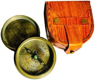 Direcional Brass Compass w.ottway.co.ltd com estojo de couro antigo, trekking, caminhada, bússola de acampamento viajando,