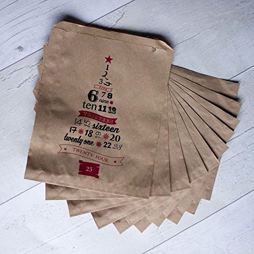Luck and Luck Advent Christmas Paper Brown Sacos Kraft Conjunto de 10 sacos - sacos de presente/advento de bricolage