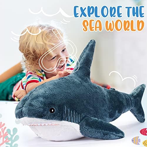 Almofado de tubarão gigante Pillow grande travesseiro de tubarão, brinquedos de animais de pelúcia macia, tubarão azul azul