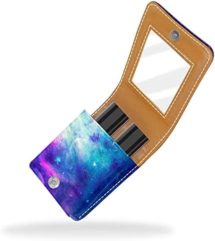 Caixa de batom de Guerrotkr, organizador de batom de Lip Gloss de couro com espelho, Mini Lipstick Suports, Cosmic Galaxy Colorful Blue Galaxy Pattern