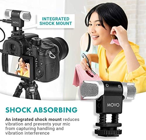 MOVO VXR3000 Microfone estéreo universal com espuma e pára -brisas peludos e estojo de viagem - para smartphones para iPhone