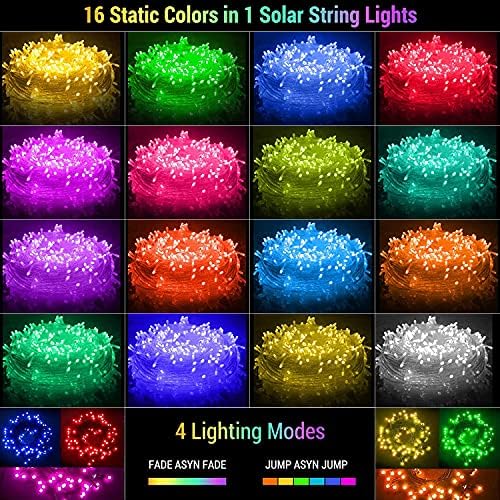 Luzes de cordas solares Xewea ao ar livre, 40 pés 16 cores 100 luzes de fadas LED com 20 modos remotos e à prova d'água luminárias