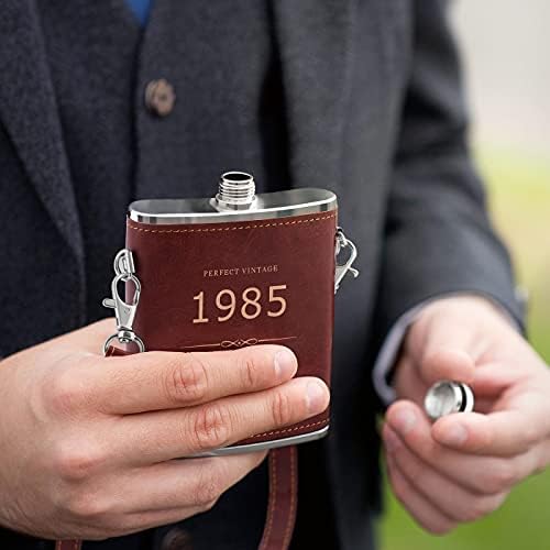 Flask de bolso de aço inoxidável Maverton para ele - gadget personalizado para viajante - contêiner para beber - garrafa de bolso marrom com 3 xícaras - definido para homem - para aniversário - ano
