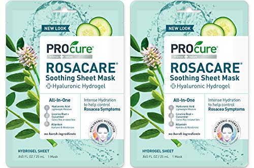 Adquira Rosacare Sheothing Sheet Face Mask com hidrogel hialurônico para sintomas de rosácea, 2 máscaras
