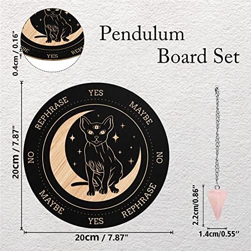 Craspire Pendulum Board Dowsing de adivinhação Placa de mensagens metafísica 7.9 polegadas de madeira Carven Board com rosa quartzo cristal