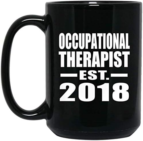 Projeta o terapeuta ocupacional estabelecido est. 2018, 15oz de caneca preta de café com xícara de chá com alça, presentes
